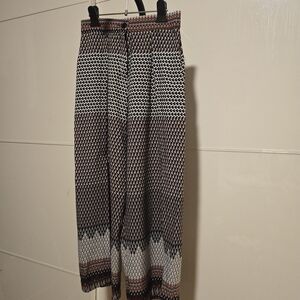 Geometric Print Wide Leg Pants M | Ankle Side Slit Detail